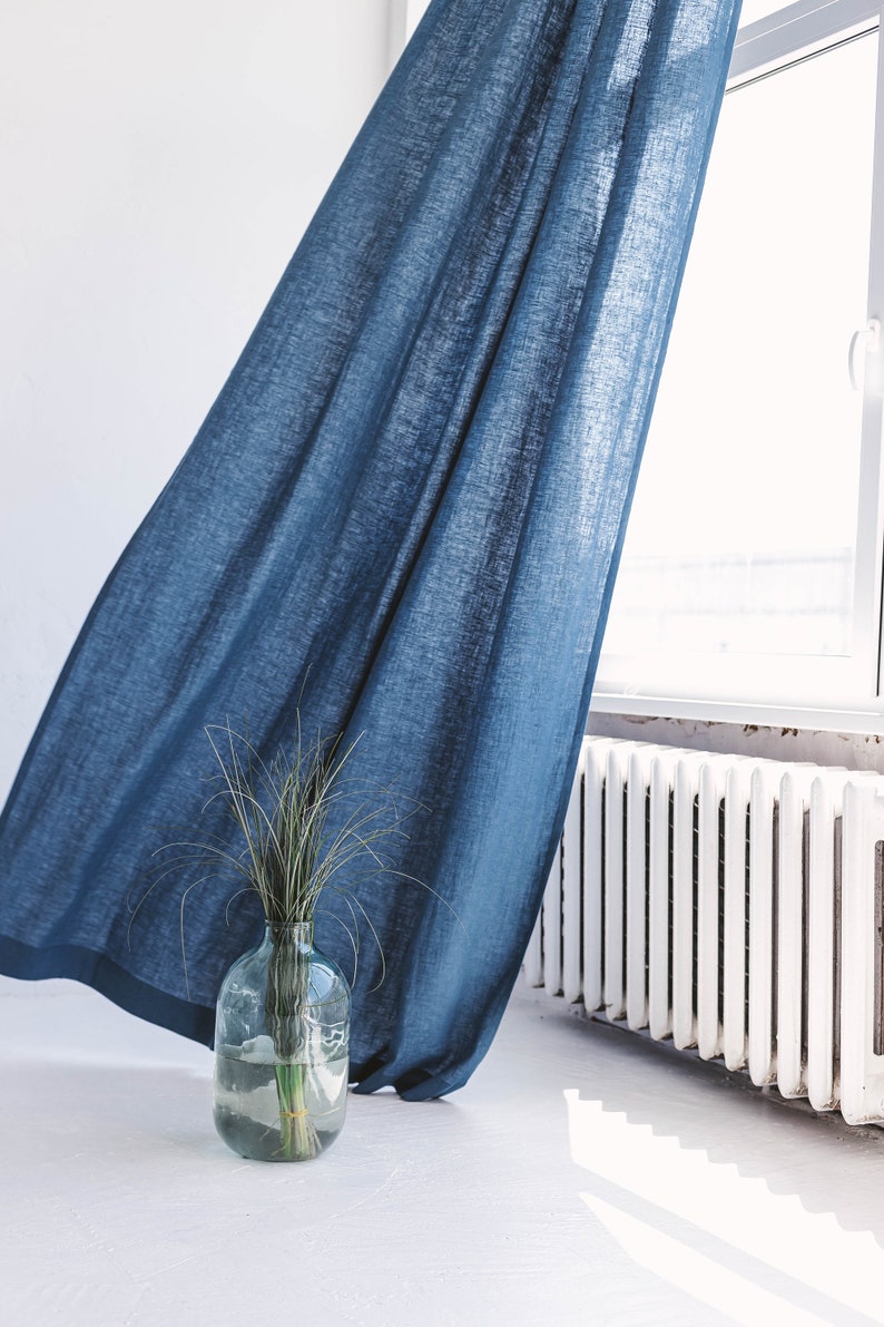 55/140 Cm Wide Long Linen Curtain with Grommets, Harbour Blue Linen Window Drape, Softened Linen Eyelet Curtain Panel, Custom linen drape image 4