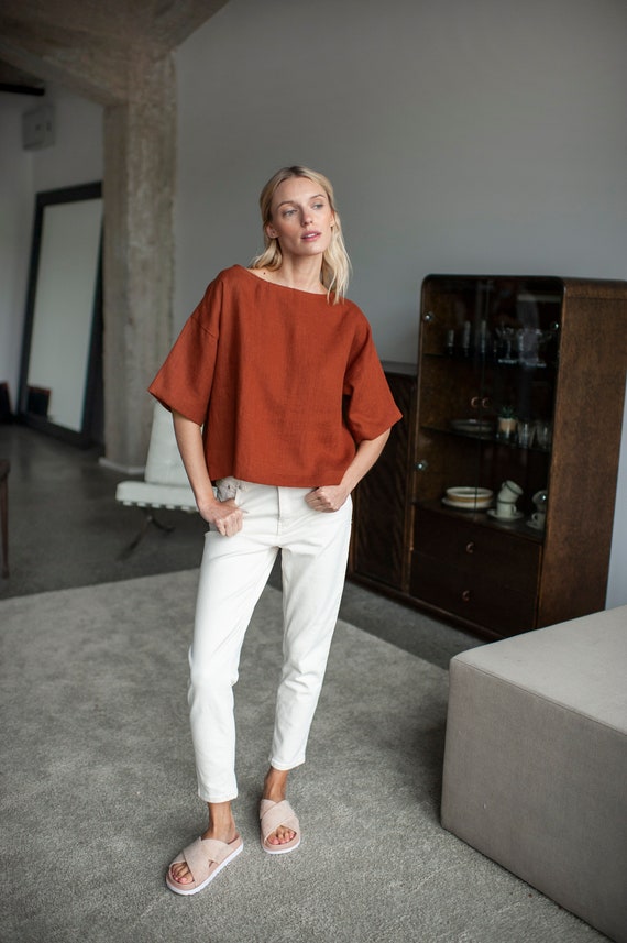 Rusty Linen Blouse Oversized Linen Top 