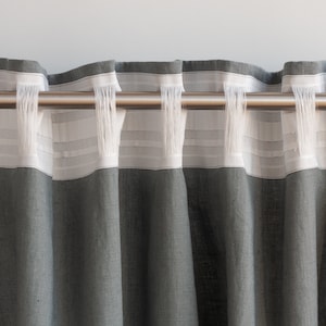 Cortina de lino gris claro de 86,6/220 cm de ancho, cortina de ventana de lino natural, panel de cortina de lino suavizado, cortina de lino extra larga, cortina gris imagen 9