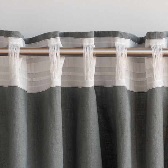86.6/220 Cm Width Striped Linen Curtain, Natural Linen Window Drape,  Softened Linen Curtain Panel, Extra Long Linen Curtain, Custom Curtain 