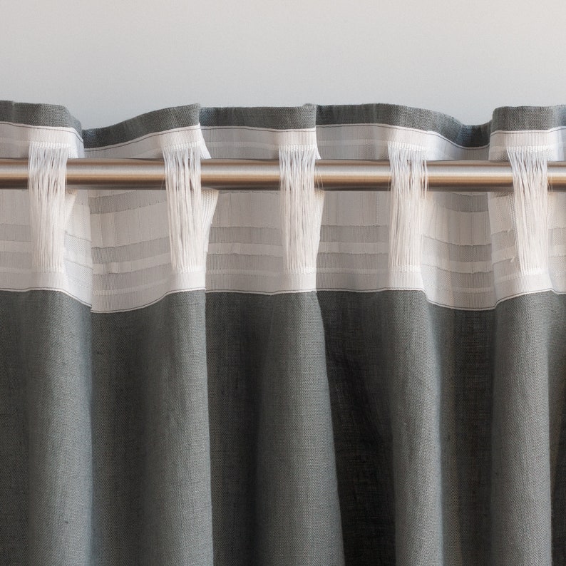 Tenda in lino grigio chiaro da 86,6/220 cm di larghezza, tenda per finestra in lino naturale, pannello per tende in lino ammorbidito, tenda in lino extra lunga, tenda grigia immagine 9