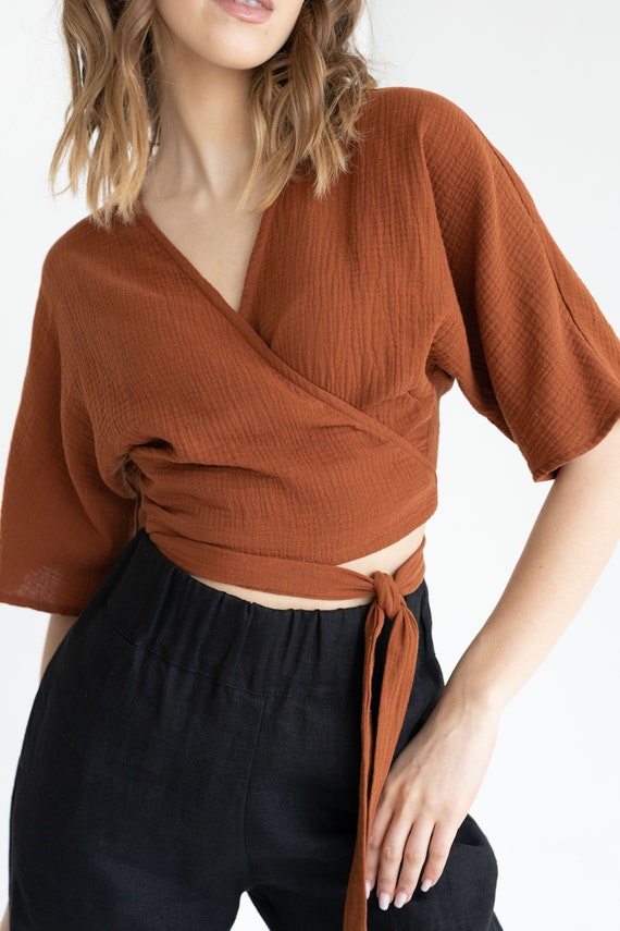 トップス seed and soil wrap top Organic cotton wrap top (black) – seed and soil