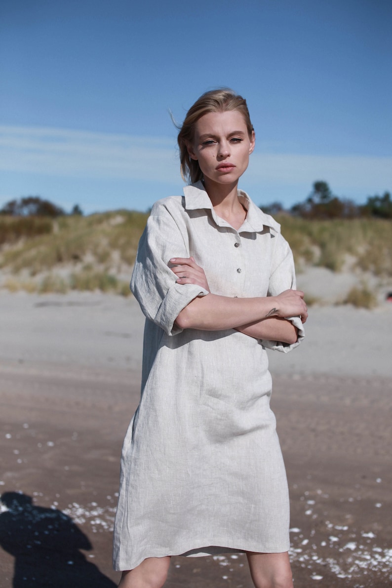 Green Linen Shirt Dress Loose Linen Shirt Dress With Buttons Etsy