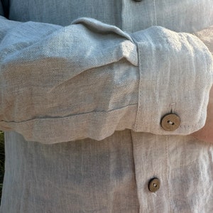 Linen Men's Collar Band Shirt, Natural Linen Summer Shirt For Men, Linen Shirt With Buttons, Classic Linen Shirt For Men With Long Sleeves zdjęcie 5