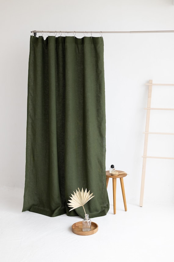 Waterproof Green Linen Shower Curtain Extra Long, Water Resistant Linen  Curtains, Waterproof Linen Shower Drape, Long Linen Douche Curtain 