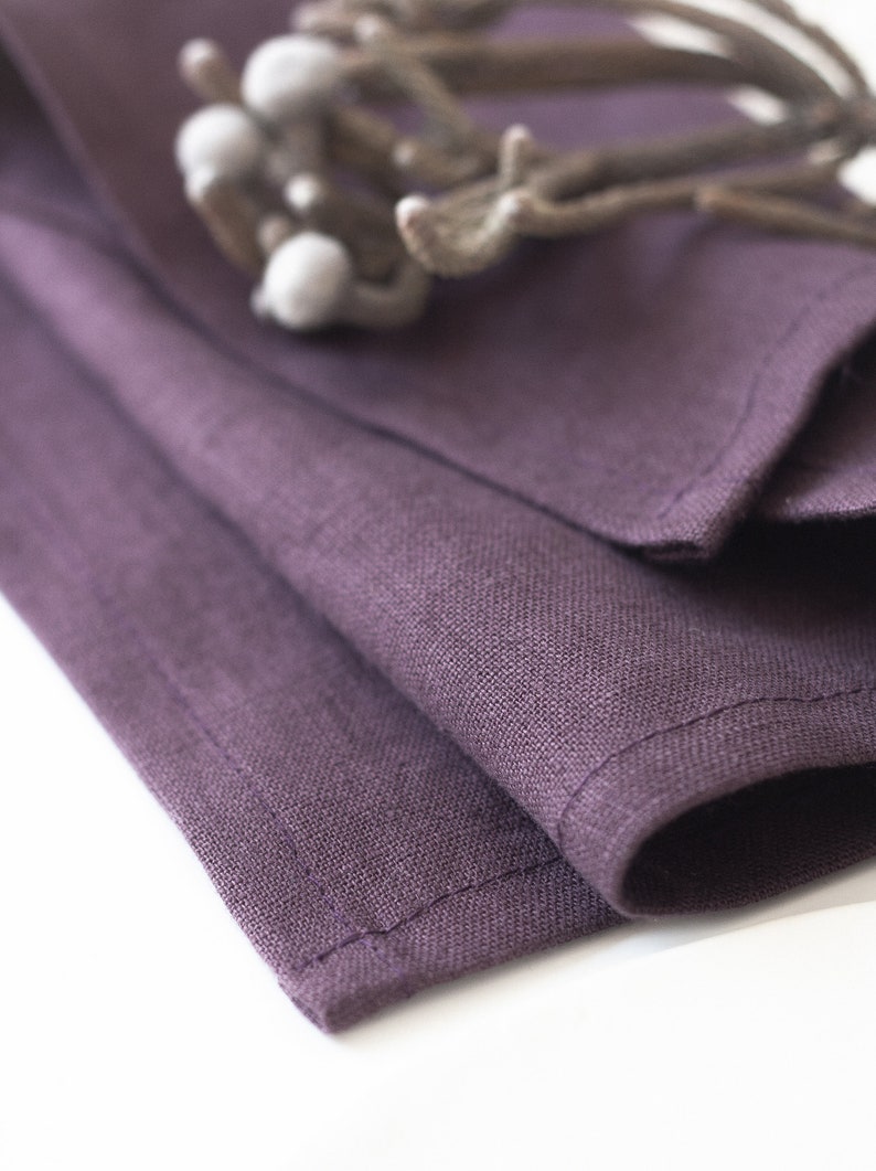 Plum Softened Linen Napkins Set Eggplant Violet Linen Cloth Etsy