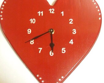 Wooden Heart Clock/red heart/valentines clock
