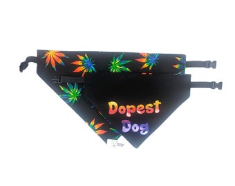 Dopest Dog/ Psychedelic Leaves Reversible  Clip on Bandana