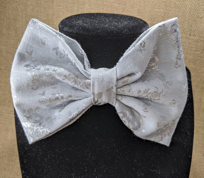 Floral Metallic Cream or White or Grey Bow Tie