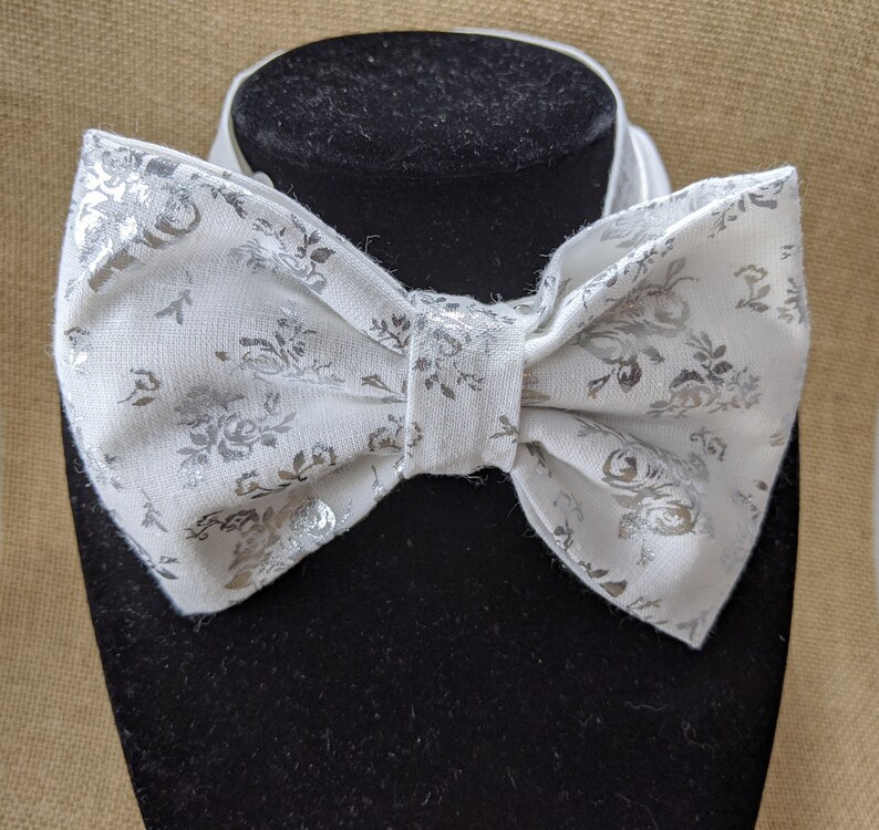 Floral Metallic Cream or White or Grey Bow Tie