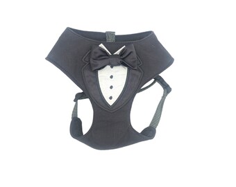 Grey Tuxedo with Grey Lapels and Grey Bow Tie Dog Harness