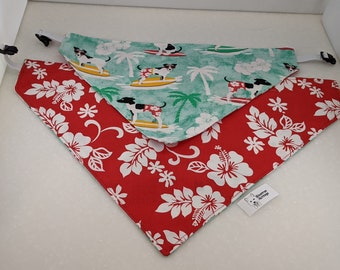 Surfing Dogs and Hawaiian Flowers Reversible Clip on Bandana