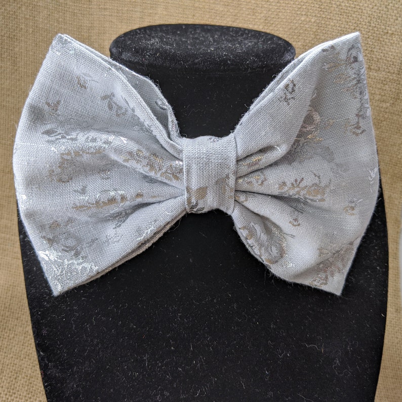 Floral Metallic Cream or White or Grey Bow Tie