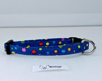 Multicolored Polka Dot on Blue Dog and Cat Collar and/or Leash