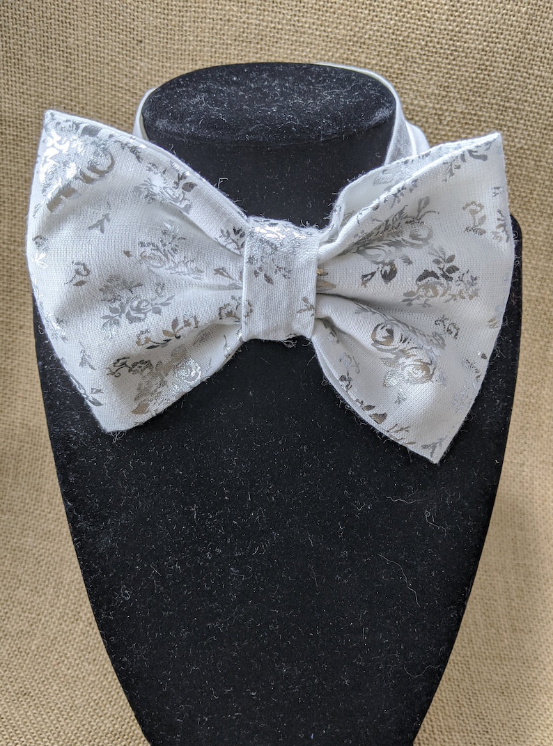 Floral Metallic Cream or White or Grey Bow Tie