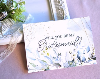 Will you be my bridesmaid card, Maid of honor card, Botanical card, Bridesmaid invite, Bridesmaid proposal, Asking bridesmaid, Leaves card