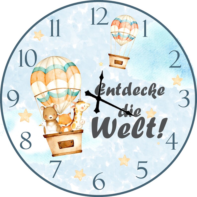 Baby Boy Wall Clock Hot Air Balloon Clock Nursery Wall Etsy