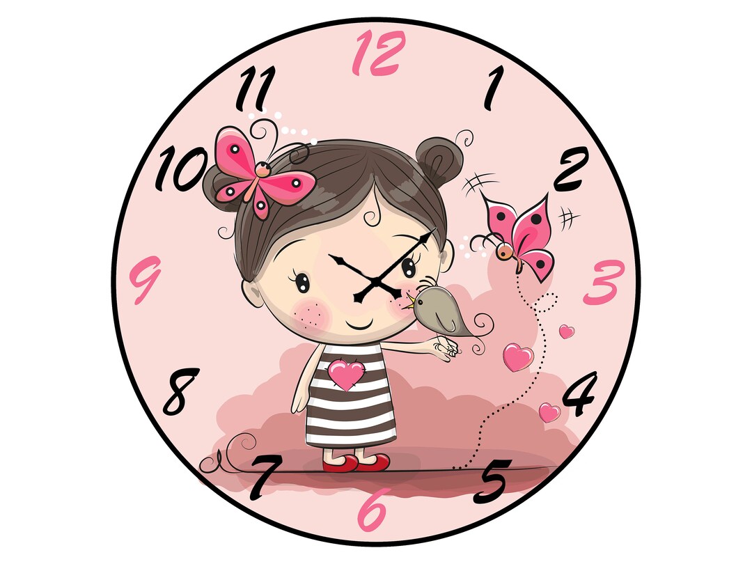 Cute Girl Wall Clock Pink Wall Clock Wall Clock Girls Pink Etsy
