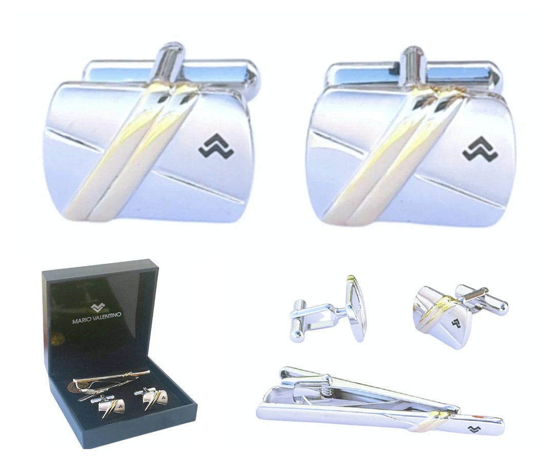 Valentino Cufflinks & Tie Clip Silver Plated/gold. Vintage Etsy