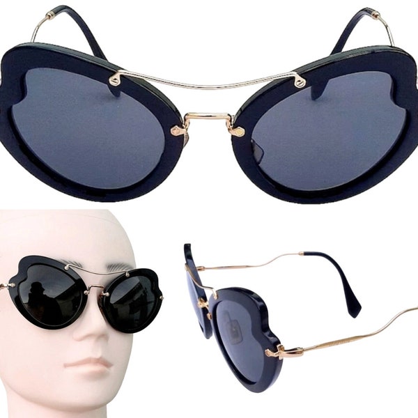 Miu Miu Women's Cat-Eye Sunglasses - NEW Old Stock - Black with Gold-Plated Temples - Original Case - Made in Italy