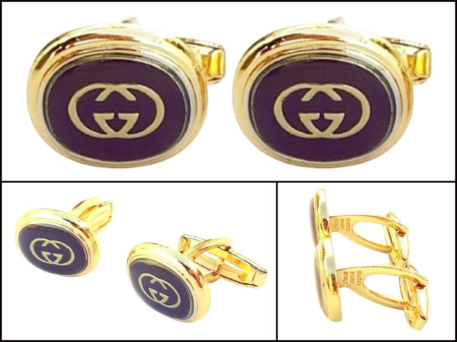 Gucci Cufflinks New Old Stock 1970s Vintage Black/Gold Etsy