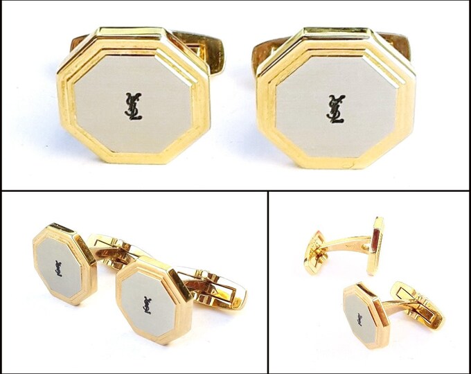 Yves Saint Laurent Cufflinks 80s Vintage Silver Gold Etsy