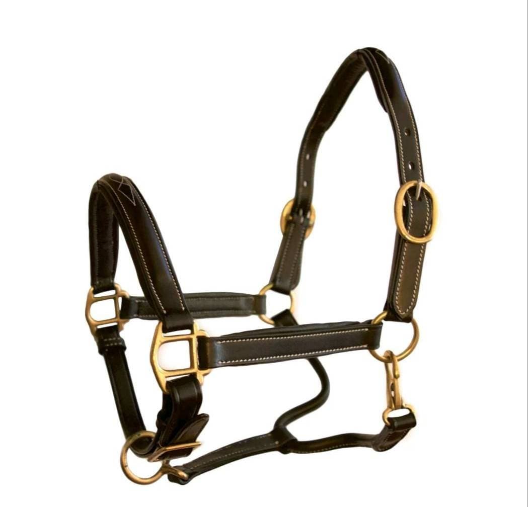 Tack Makers New Rolled Leather Horse Halters Headcollars Double Adjustable Crown Full//Cob Full SIE