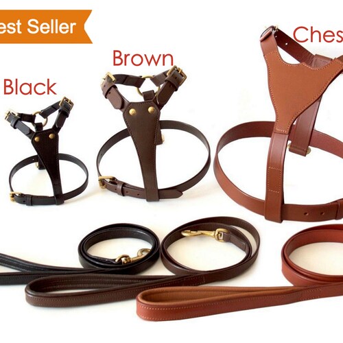 Dog Harness in Brown Leather Soft and Adjustable Customizable Etsy