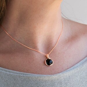14K Rose Gold Plated Onyx Necklace, 925 Sterling Silver, 12mm Round Pendant, July Birthstone, Gemstone Gold Pendant, Fashion Jewelry