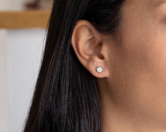 Handmade White Opal Sterling Silver Stud Earrings, October Birthstone