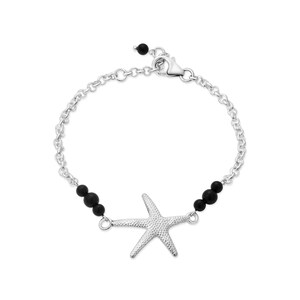 Onyx Bracelet for Women with Sea Star in 925 Sterling Silver - July Birthstone,  Birthstone Bracelet for Women, Onyx Beads