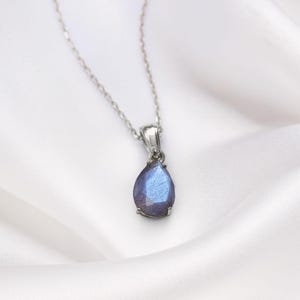 Labradorite Necklace, March Birthstone, 7x10mm Teardrop, Sterling Silver, Bridal Wedding Jewelry, Labradorite Jewelry, For Classy Women