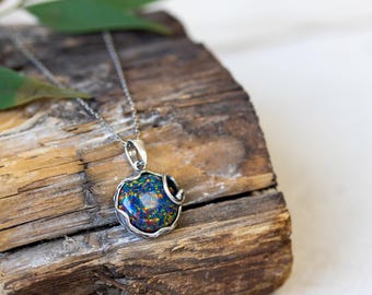 Handmade Black Opal Sterling Silver Pendant Necklace, October Birthstone