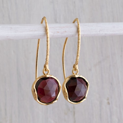 Garnet Vintage Style Earrings Gold Plated Earrings Garnet - Etsy