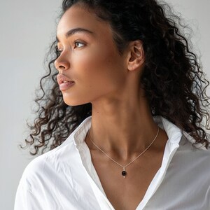Silver Onyx Bead Necklace • Black Stone Pendant Necklace • 925 Sterling Silver Gemstone Necklace • December Birthstone Necklace