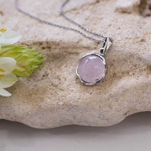 Rose Quartz Necklace, 925 Sterling Silver, 12mm Round Pendant, Light Pink Gemstone, Vintage Style, Rose Quartz Jewelry, Fashion Jewelry image 8