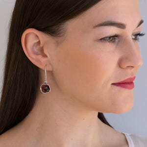 Garnet Silver Earrings, Garnet Jewelry, Garnet Earrings, January Birthstone, Genuine Gemstone, Silver Dangle Earrings, Vintage Style Earring