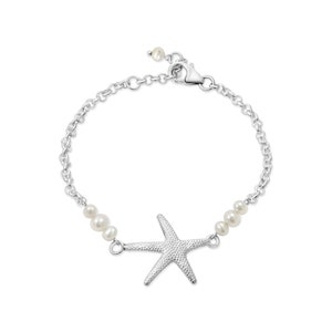 Sterling Silver Pearl Bracelet, Adjustable Bracelet, Sea Star Bracelet, June Birthstone, Elegant Jewelry Gift, Fashion Accessory