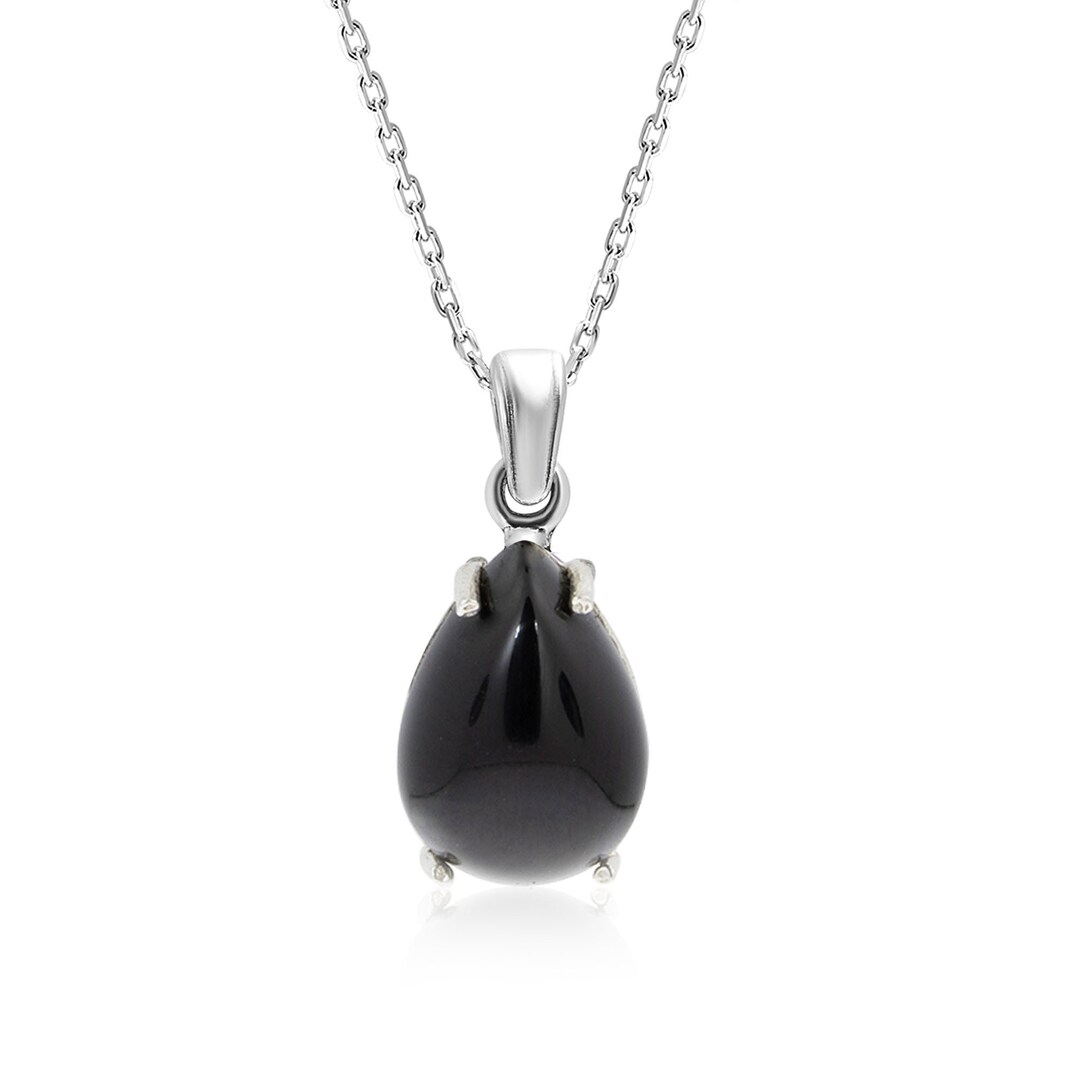 Black Onyx Teardrop Pendant925 Sterling Silver Onyx Necklace Etsy