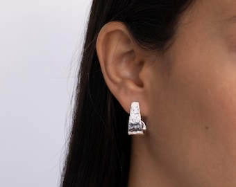 Handmade Hammered Sterling Silver Hoop Earrings, Thick Gauge