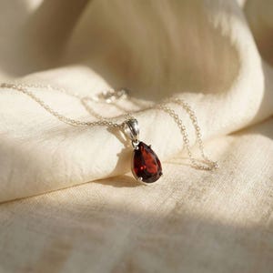 Teardrop Simulated Garnet Sterling Silver Necklace, January Birthstone