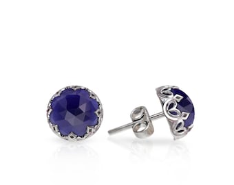 Sterling Silver Simulated Sapphire Stud Earrings – September Birthstone