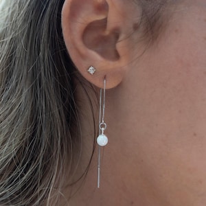 Handmade Sterling Silver Opal Threader Earrings, Dangle Drop