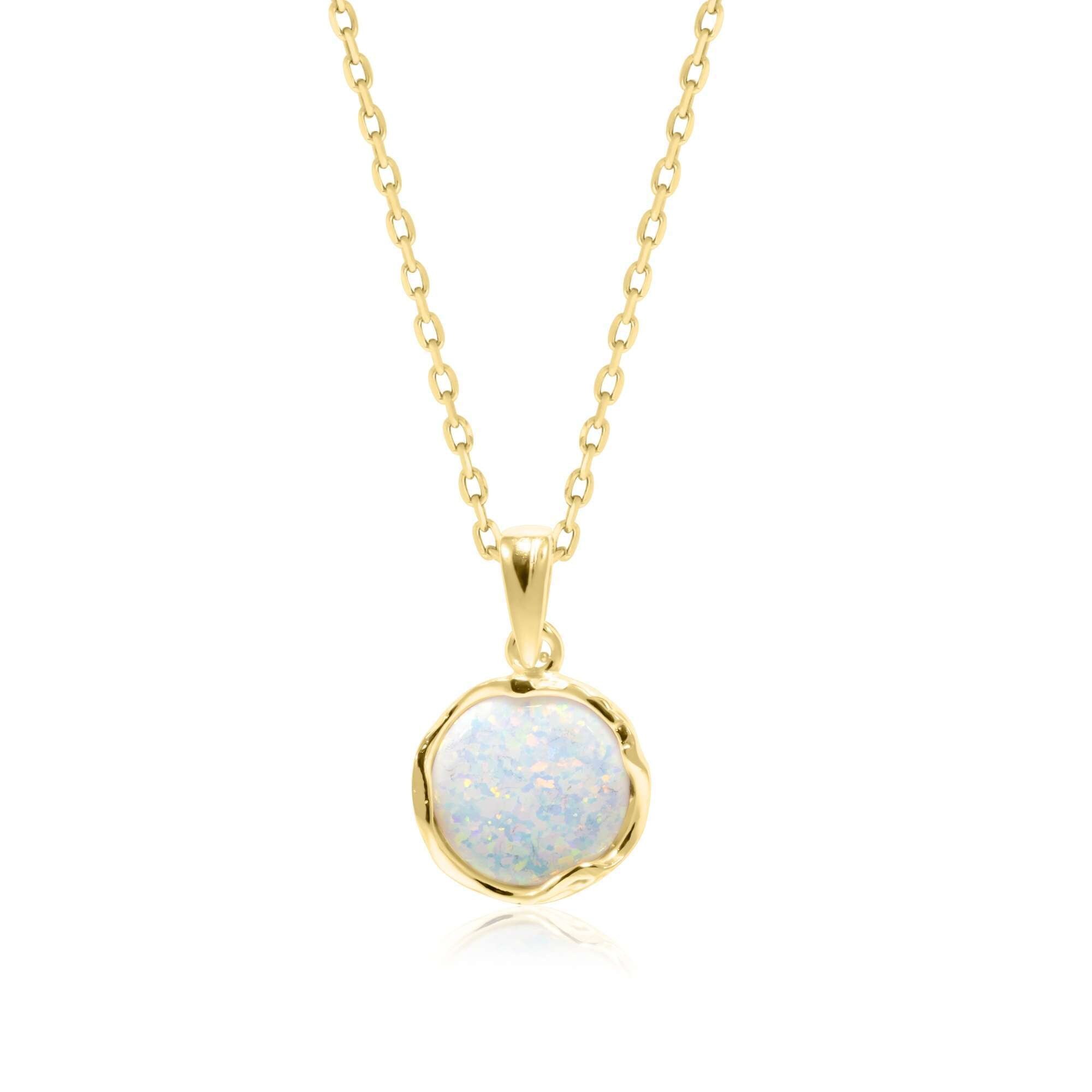 White Opal Necklace 14K Gold Plated Silver Pendant & | Etsy