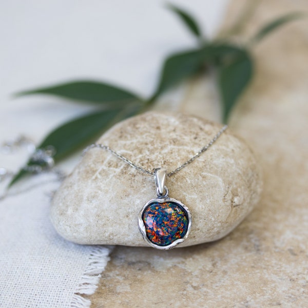 Black Opal Necklace, 925 Sterling Silver Opal Pendant, Opal Jewelry, Dainty Opal Necklace, Gemstone Necklace, Fashion Jewelry, 925 Pendant