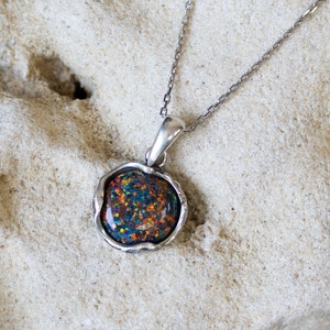 Black Opal Pendant, 925 Sterling Silver, October Birthstone, Vintage Antique Style, Black Opal Jewelry, Fashion Jewelry