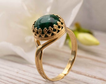Malachite Ring, Malachite Jewelry, Adjustable Ring, Gold Plated Rings, Natural Malachite, Green Stone Ring, Statement Ring, Green Ring
