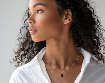 Handmade Sterling Silver Onyx Pendant Necklace • December Birthstone
