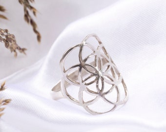 Seed of Life Ring, 925 Sterling Silver Ring, Geometric Ring, Sacred Geometry Ring, Flower of Life Ring, Ring For Women Silver, Geometric