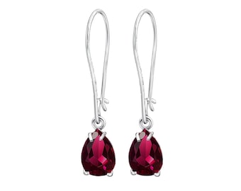 Teardrop Simulated Ruby Earrings, 925 Sterling Silver Dangle, Handmade